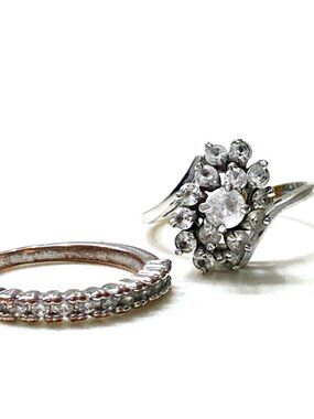 Vintage Inspired Alloy White Stone Cluster Ring Set - Size 6